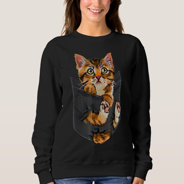 Brown Cat Sits in Pocket   Cats Sweatshirt (Front)