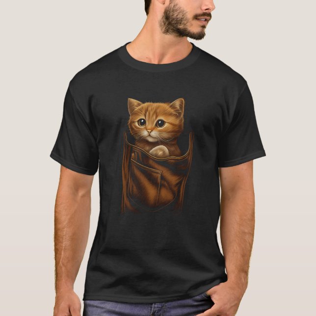 Brown Cat Sits in Pocket Graphic Tees Men Women Bo (Front)