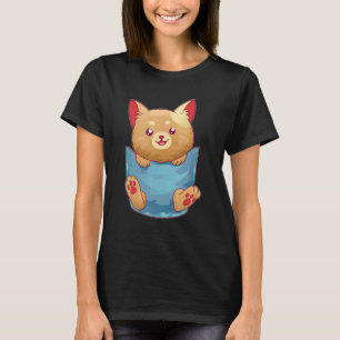 Brown Cat Sits In Pocket Kitty Meowing Cats Fan T-Shirt