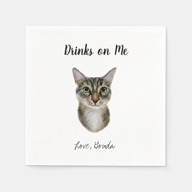 Brown Cat Wedding Cocktail Napkins (Front)