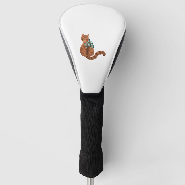 Brown Cat with Crystals   Golf Head Cover (Front)