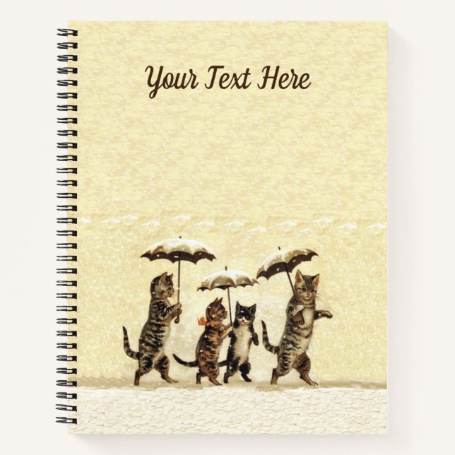 Brown Cats Kittens in Snow Holding Umbrellas Notebook (Front)