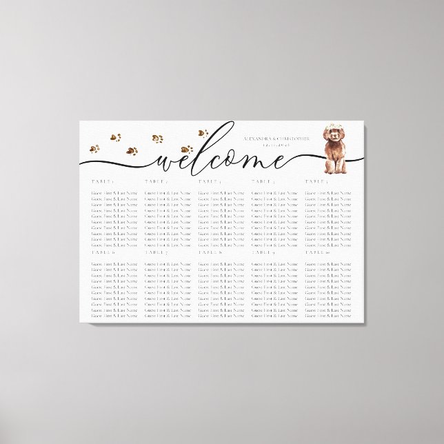Brown Cavapoo puppy Welcome Seating Table Numbers Canvas Print (Front)