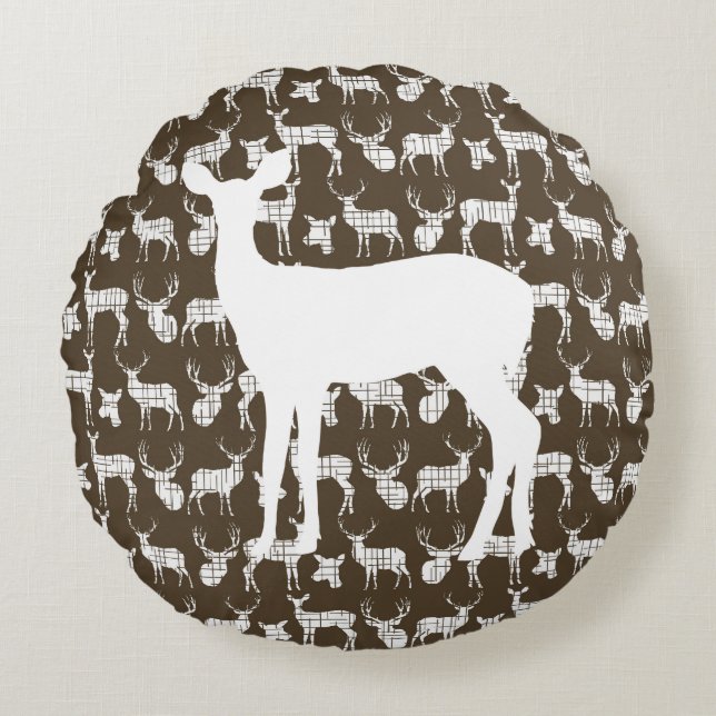 Brown cerf avec blanc et blanc Coussin rond Doe (Devant)