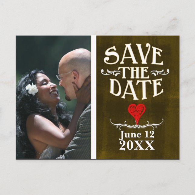Brown chalkboard design save the date announcement postcard (Front)