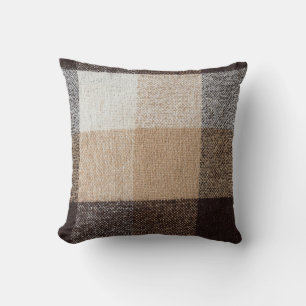 Brown Checkered Wool: Tartan Texture Throw Pillow