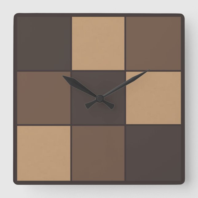 Brown Checkers Square Wall Clock (Front)