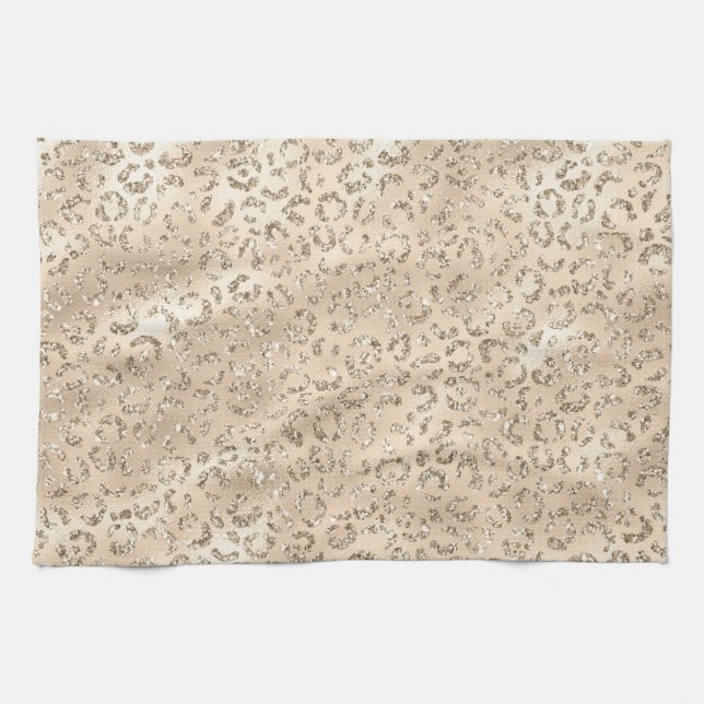 Brown Cheetah Leopard Skin Print Pattern Animal Kitchen Towel (Horizontal)