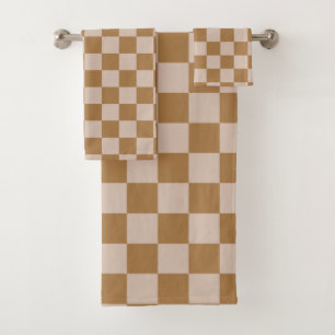 Brown Chequerboard Bath Towel Set