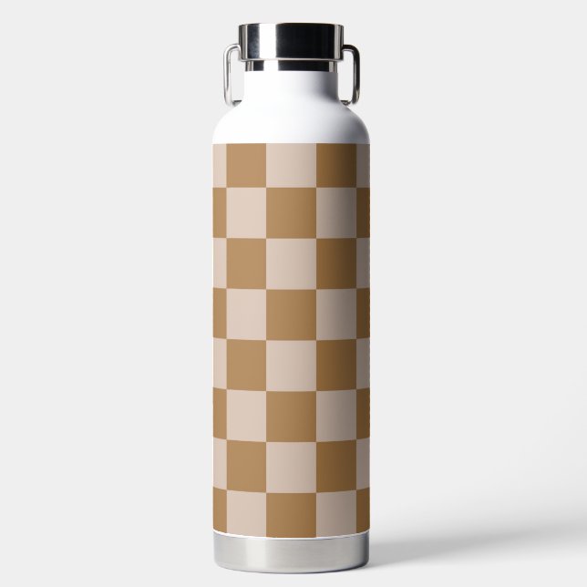 Brown Chequerboard Water Bottle (Front)