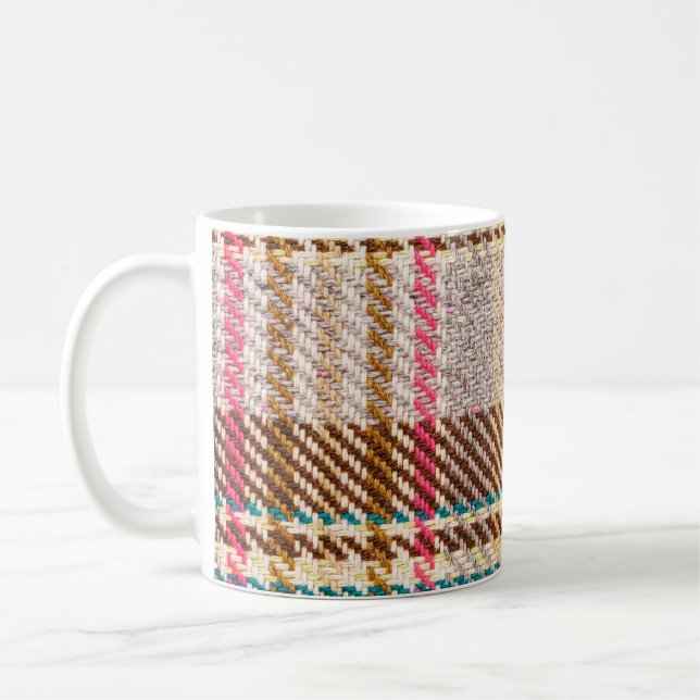 Brown chequered fabric, Scottish wool. Coffee Mug (Left)