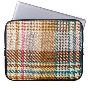 Brown chequered fabric, Scottish wool. Laptop Sleeve