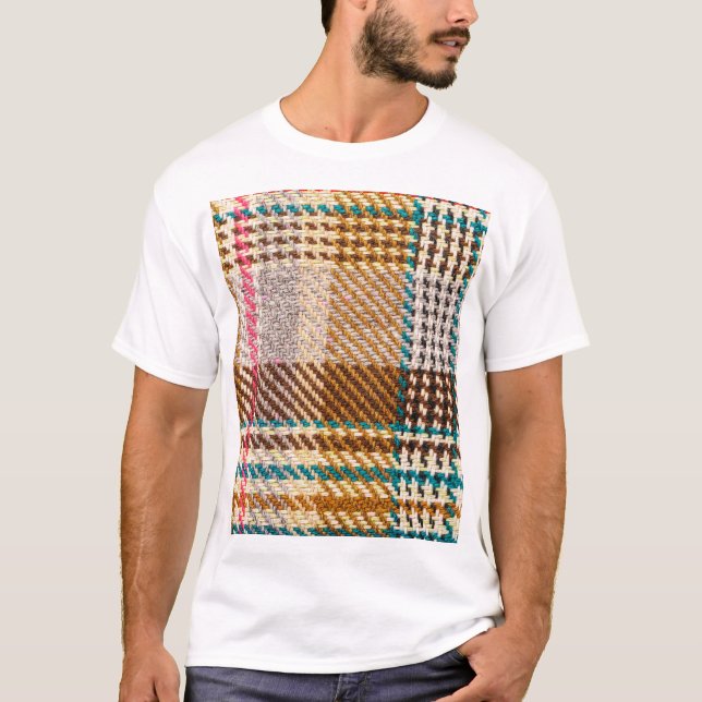 Brown chequered fabric, Scottish wool. T-Shirt (Front)