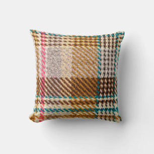 Brown chequered fabric, Scottish wool. Throw Pillow