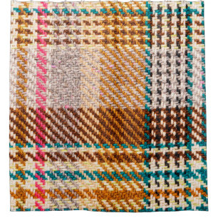 Brown chequered fabric with coloured threads. Scot