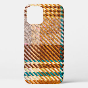 Brown chequered fabric with coloured threads. Scot iPhone 12 Case