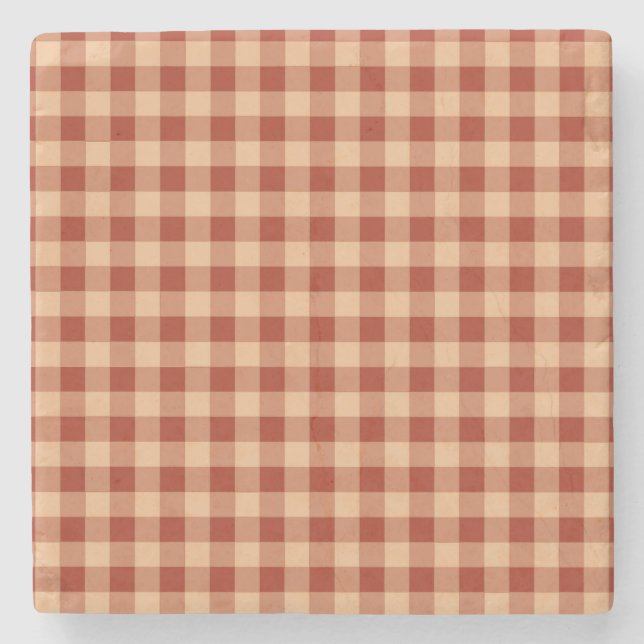 Brown Chequered Gingham Pattern Stone Coaster (Front)