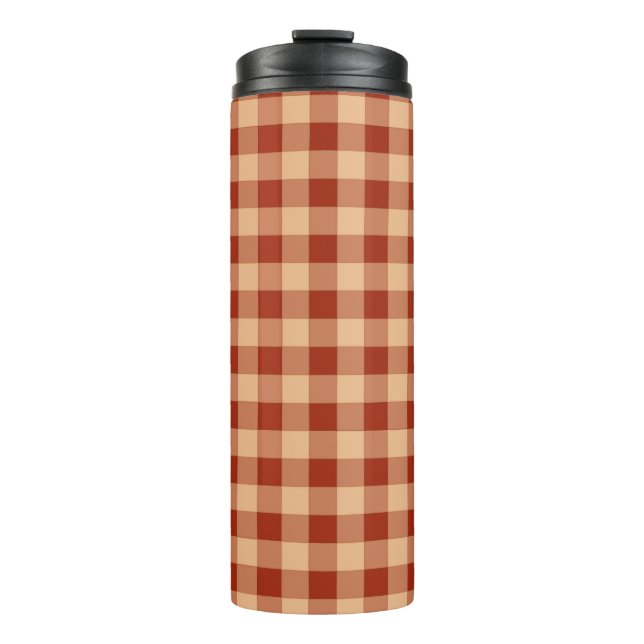 Brown Chequered Gingham Pattern Thermal Tumbler (Front)