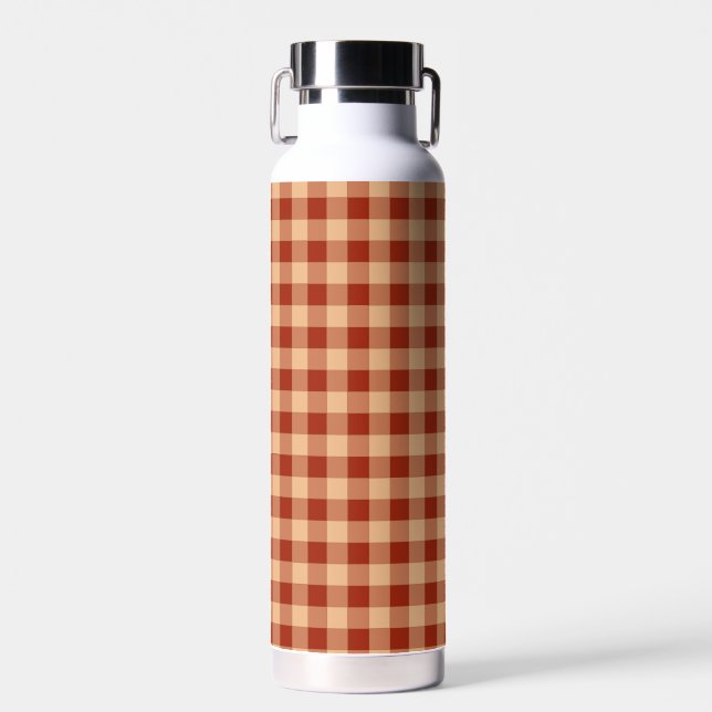Brown Chequered Gingham Pattern Water Bottle (Front)