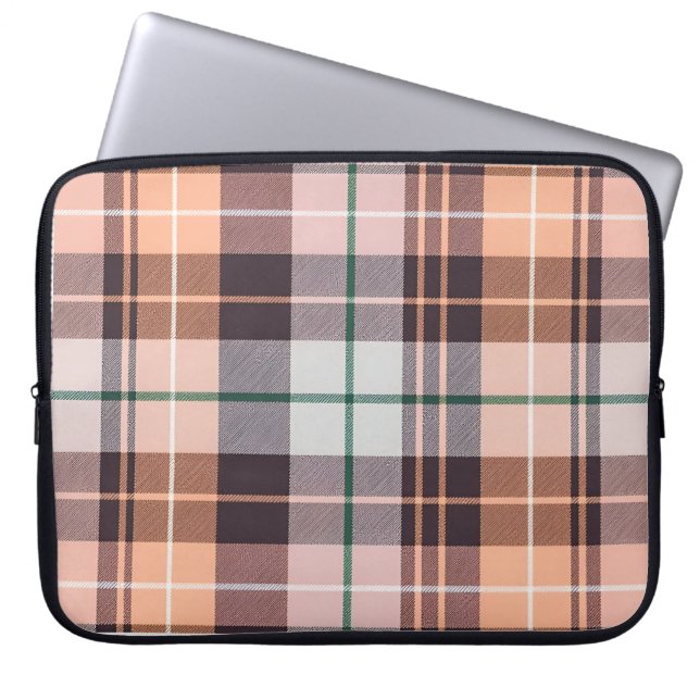 Brown chequered laptop sleeve (Front)