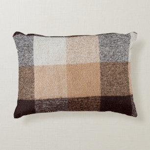 Brown chequered wool plaid fabric texture. tartan  accent pillow
