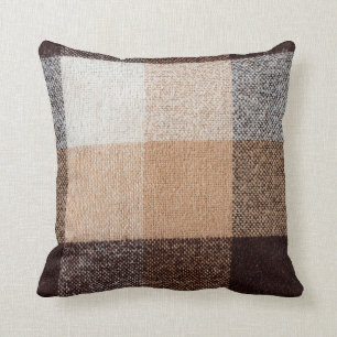 Brown chequered wool plaid fabric texture. tartan throw pillow