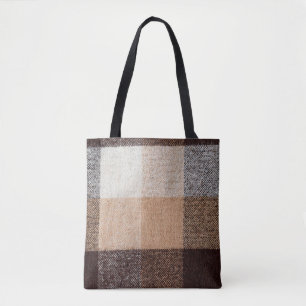 Brown chequered wool plaid fabric texture. tartan tote bag