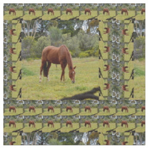 Brown Chestnut Horse Grazing, Fabric