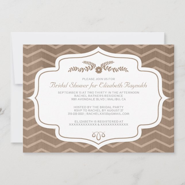 Brown Chevron Bridal Shower Invitations (Front)