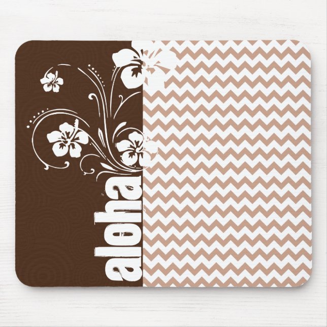 Brown Chevron Pattern; Aloha Mouse Pad (Front)