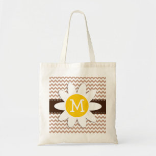 Brown Chevron Pattern; Daisy Tote Bag
