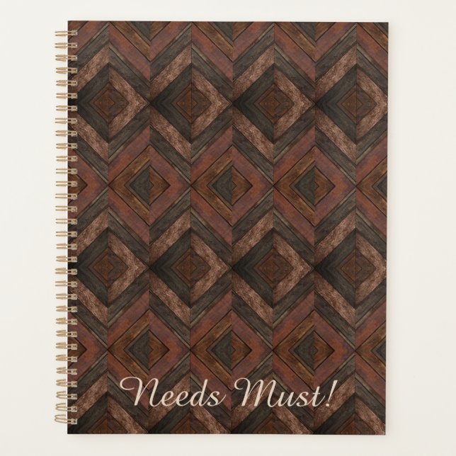 Brown Chevron Wood Pattern | You Customize Planner (Front)