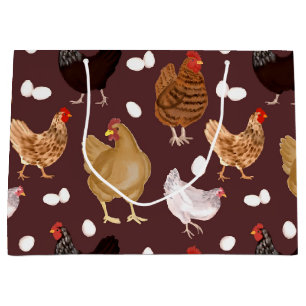 Brown Chicken and the Eggs Pattern Large Gift Bag