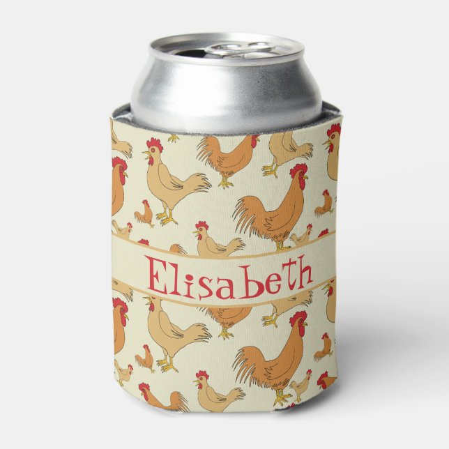 Brown Chicken Design Personalise Can Cooler (Can Front)
