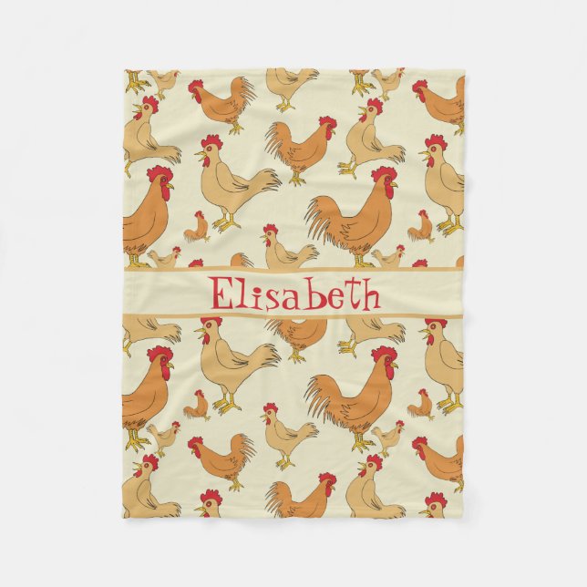Brown Chicken Design Personalise Fleece Blanket (Front)