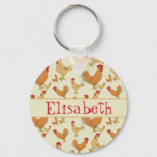 Brown Chicken Design Personalise Keychain (Front)