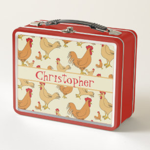 Brown Chicken Design Personalise Metal Lunch Box