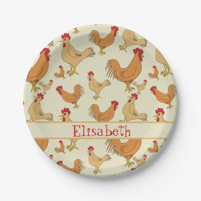 Brown Chicken Design Personalise Paper Plate (Front)