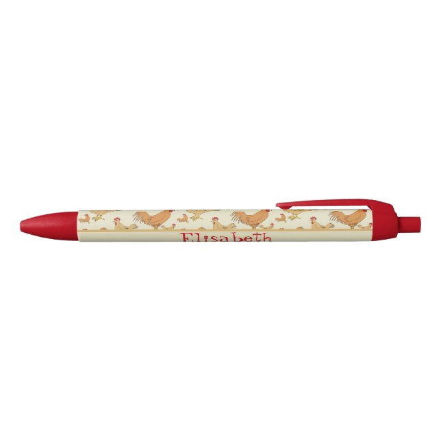 Brown Chicken Design Personalise Red Ink Pen (Top)