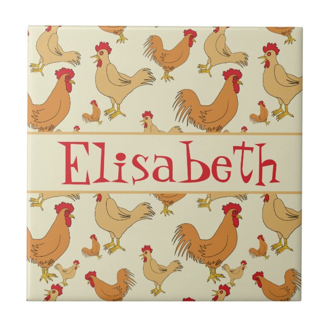Brown Chicken Design Personalise Tile (Front)