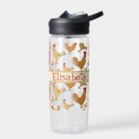 Brown Chicken Design Personalised Water Bottle