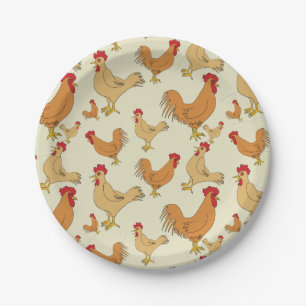Brown Chicken Pattern Design Paper Plate