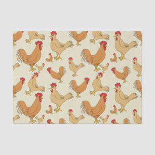 Brown Chicken Pattern Design Tissue Paper