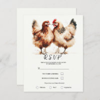 Brown Chickens Watercolor Rustic Wedding