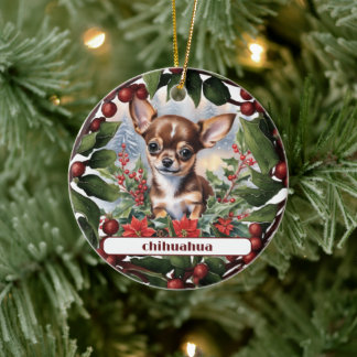 Brown Chihuahua Puppy Holiday Custom Christmas  Ceramic Ornament