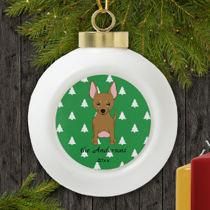 Brown Chihuahua White Christmas Trees Holiday Ceramic Ball Christmas Ornament