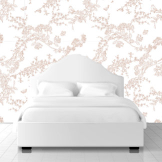 Brown Chinoiserie Toile Jouy Birds Floral Garden Wallpaper