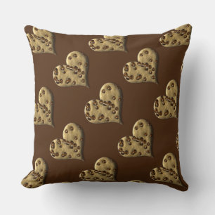 Brown Chocolate Chip Cookie Hearts Throw Pillow