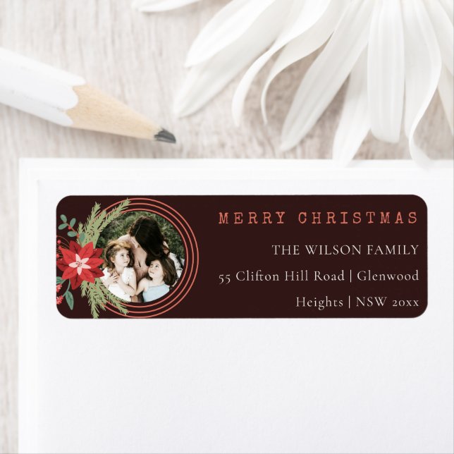 Brown Christmas Circle Photo Poinsettia Address (Insitu)