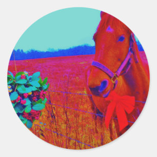 Brown Christmas coloured Horse  : add name Classic Round Sticker